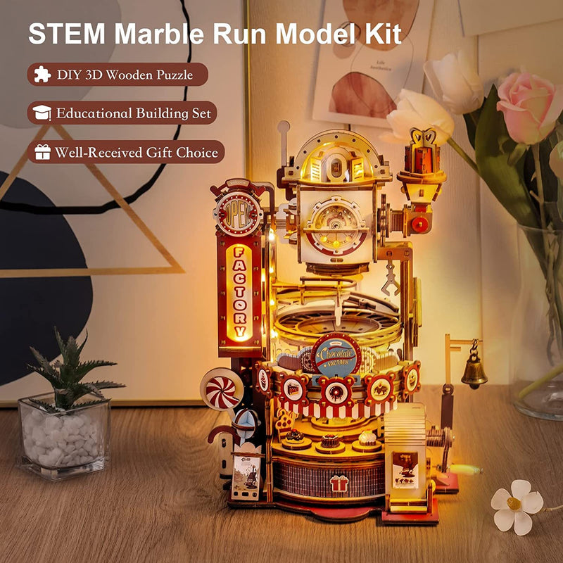 Robotime ROKR Marble Chocolate Factory 3D Wooden c Assembly Model Building Toys For Children Kids Birthday Gift